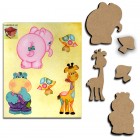 APLIQUE DE MDF E PAPEL DECOUPAGE BICHINHOS DO ZOO - CARTELA C/ 5 PEÇAS